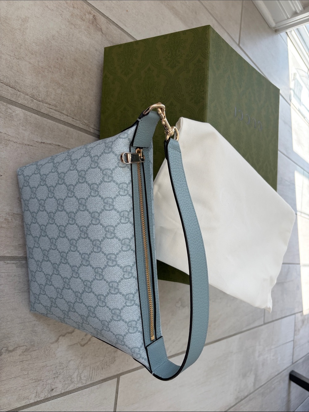 NEW Gucci Light Blue GG Supreme Mini Ophidia Shoulder Bag - Picture 8 of 11